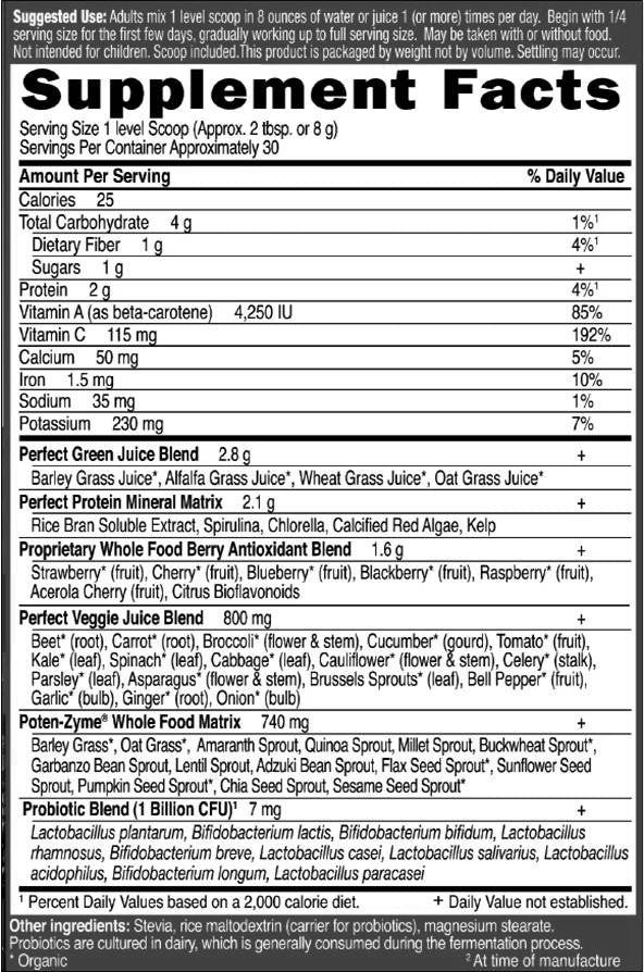 Garden of Life Perfect Food Berry Super Green Fruit and Veggie Formula Ingredients